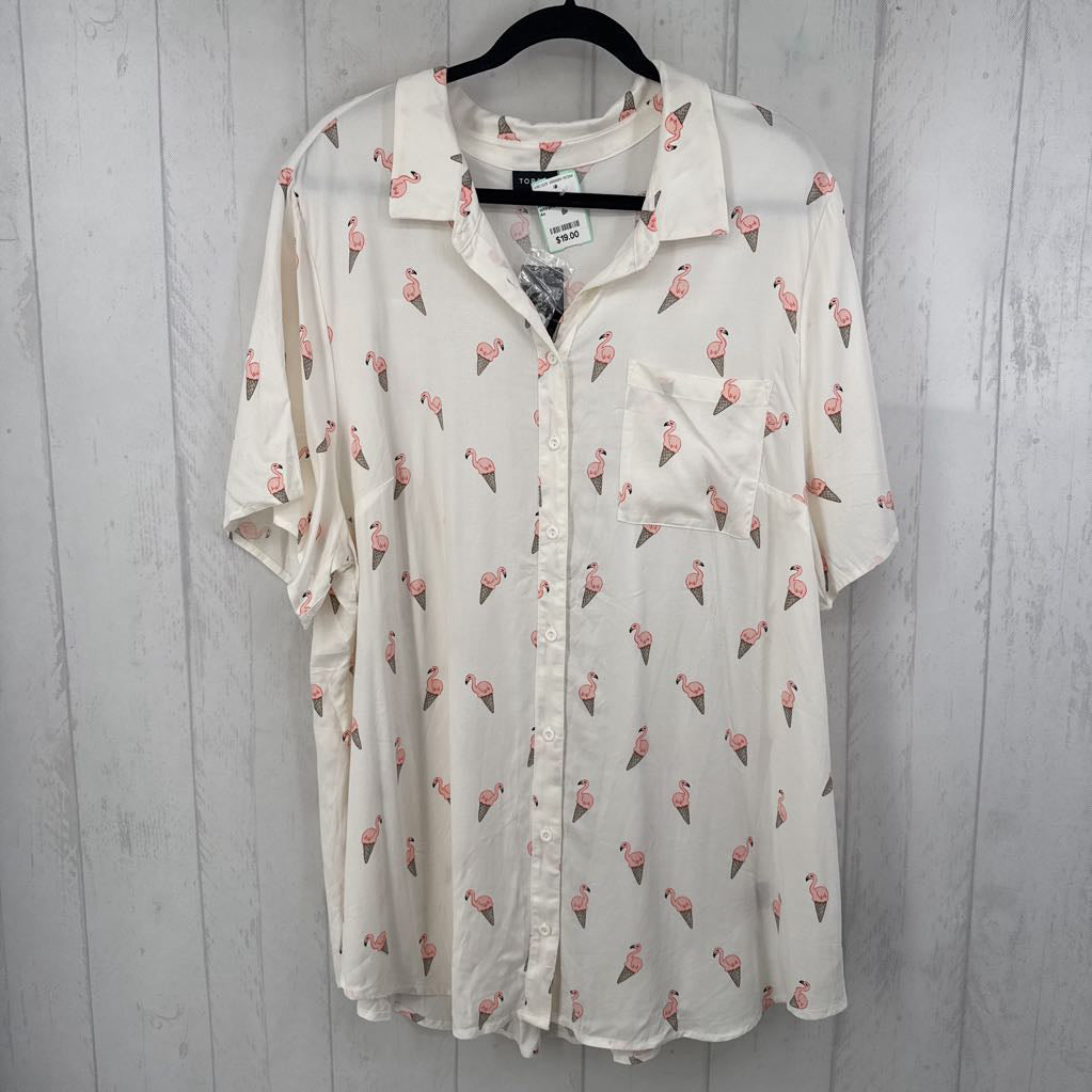 R45 4x s/s flamingo cones button shirt
