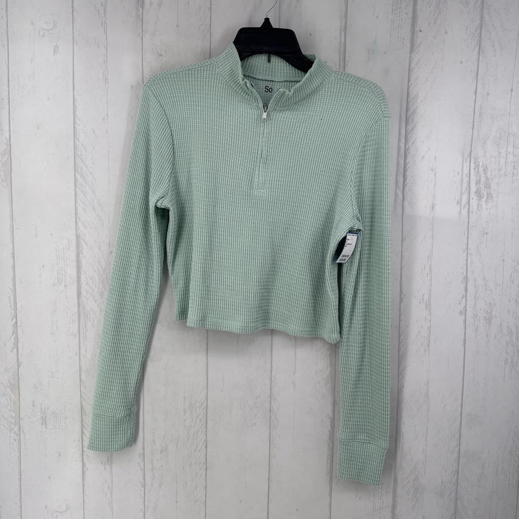 L waffle knit quarter zip l/s top