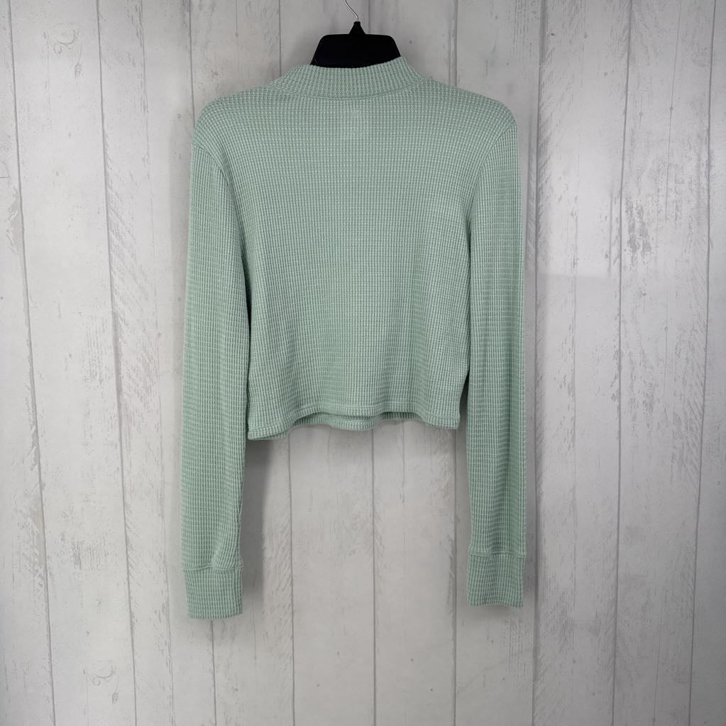 L waffle knit quarter zip l/s top