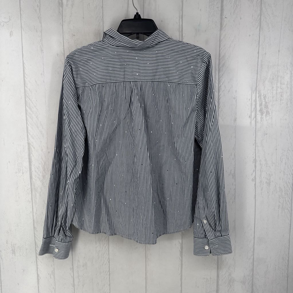 L embelished striped button down l/s top