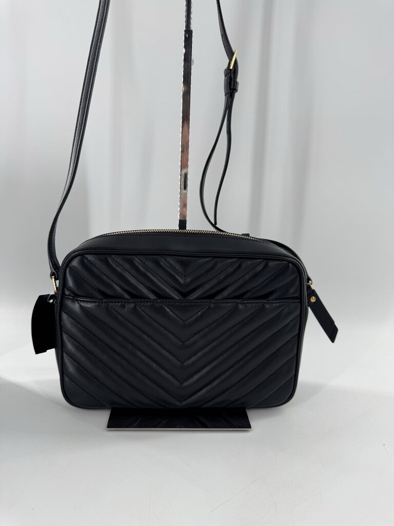 quilted leather camera bag w/ gold-tone hardware