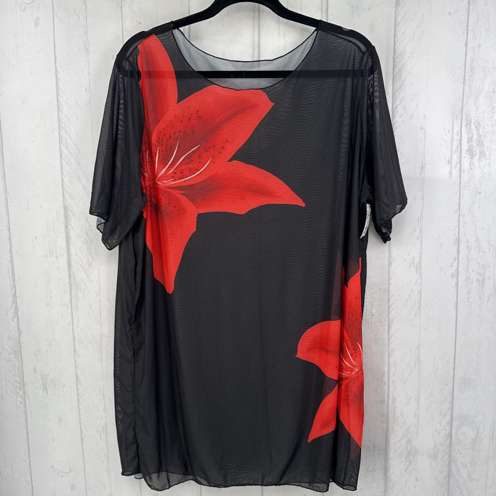 2x s/s sheer flower print top