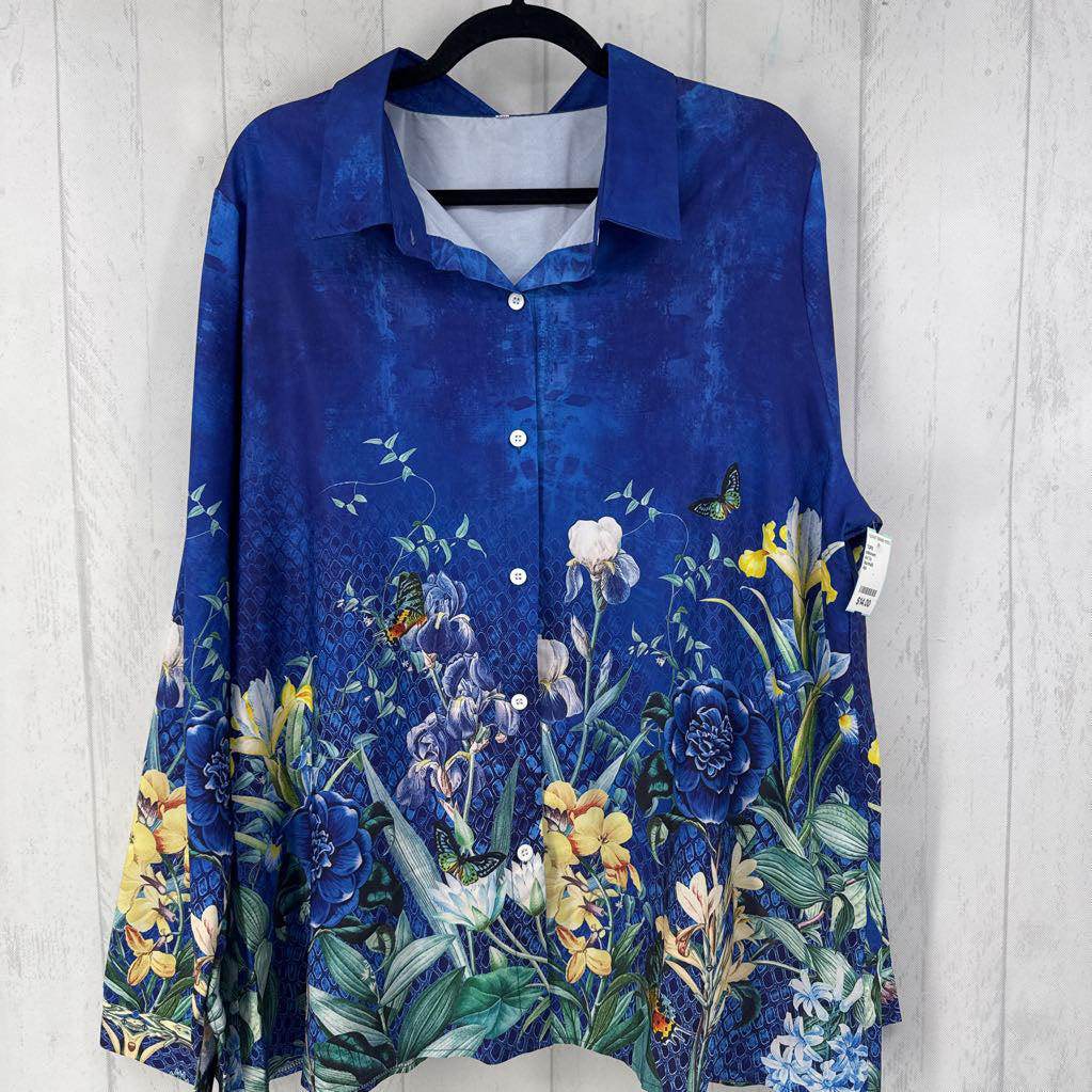 4xl l/s butterfly/floral button shirt