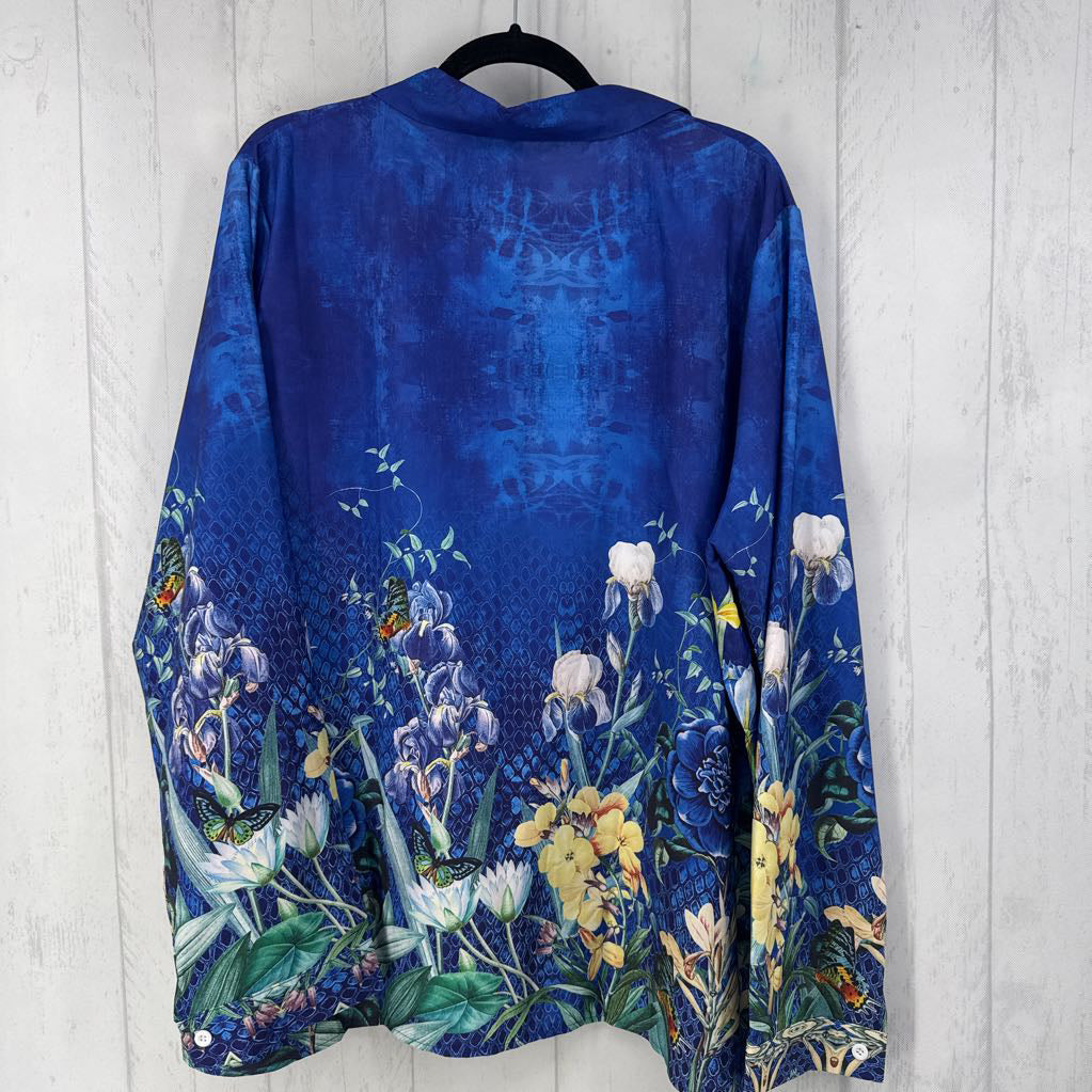4xl l/s butterfly/floral button shirt