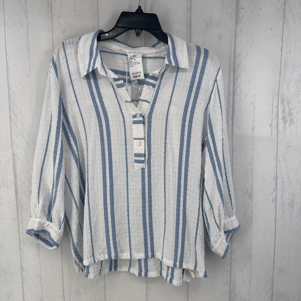 L elbow slv stripe half button top