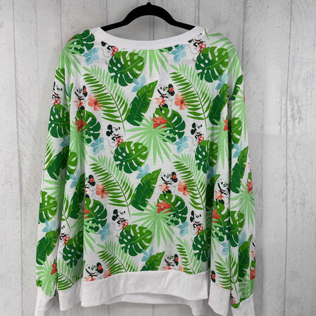 3X leaf print minnie mouse l/s top