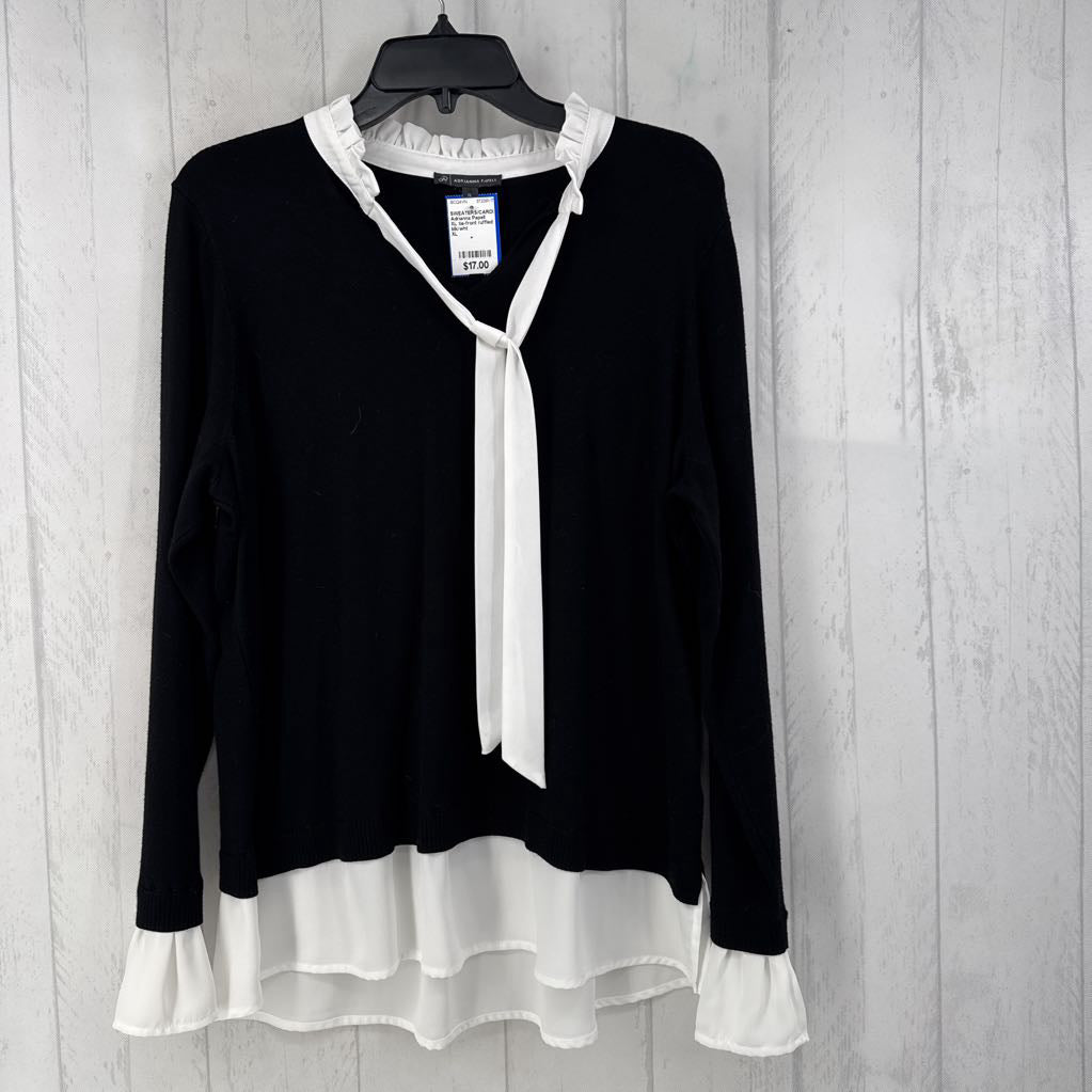 XL tie-front ruffled hem sweater