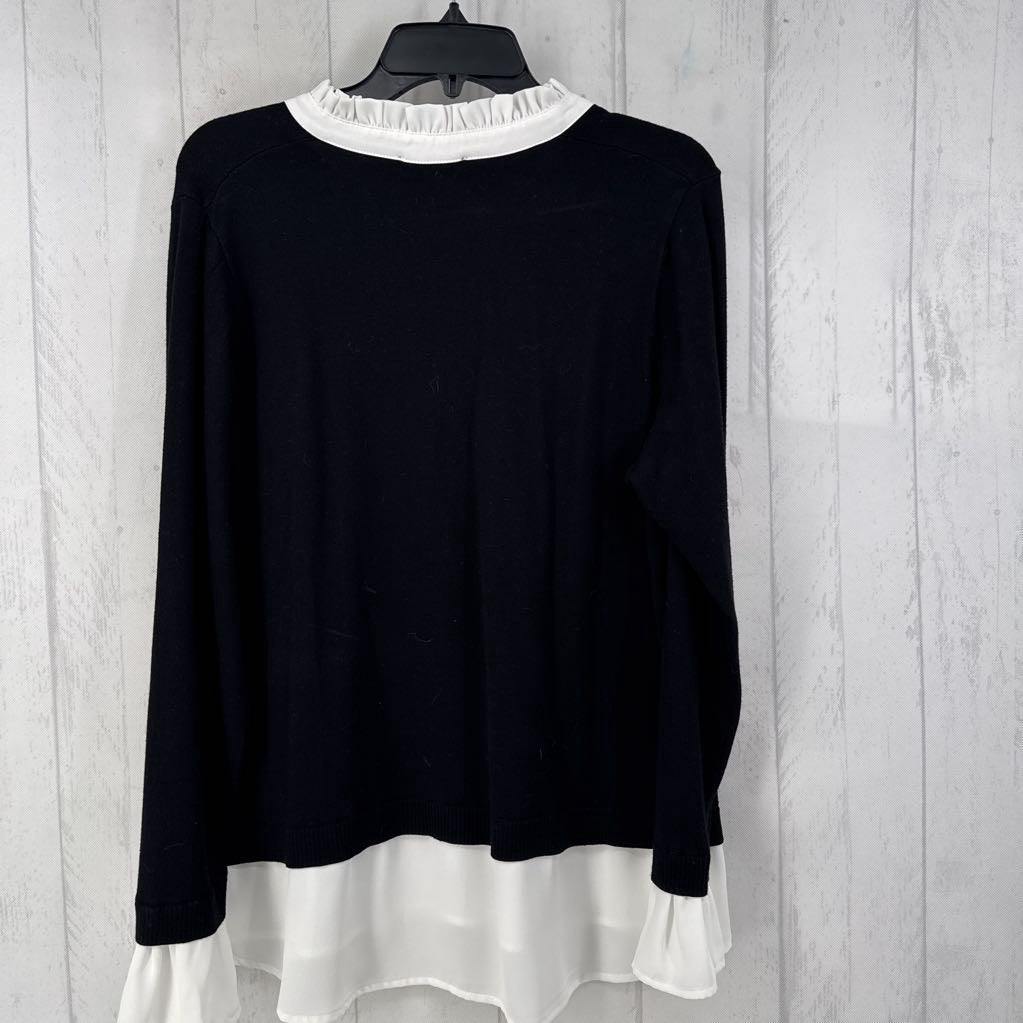 XL tie-front ruffled hem sweater