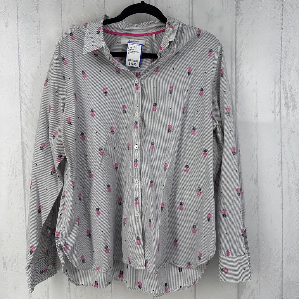 18 pineapple print button down l/s top