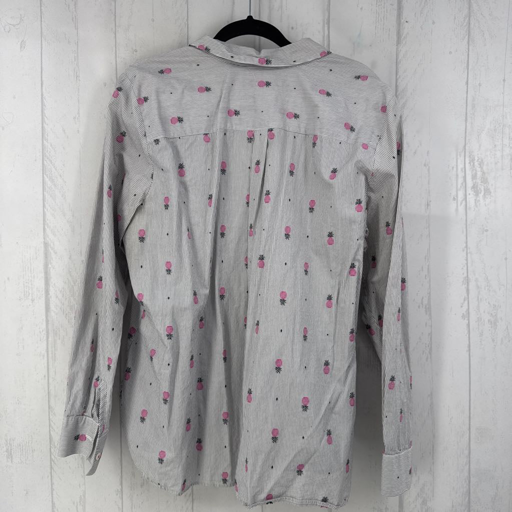 18 pineapple print button down l/s top