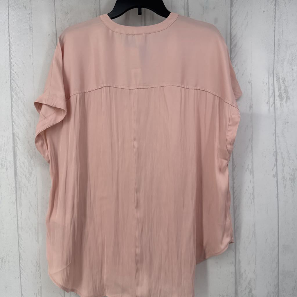 XL silky quarter button down cap slv top