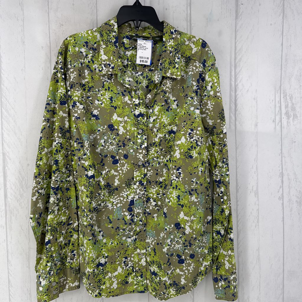 L splatter print button down l/s top