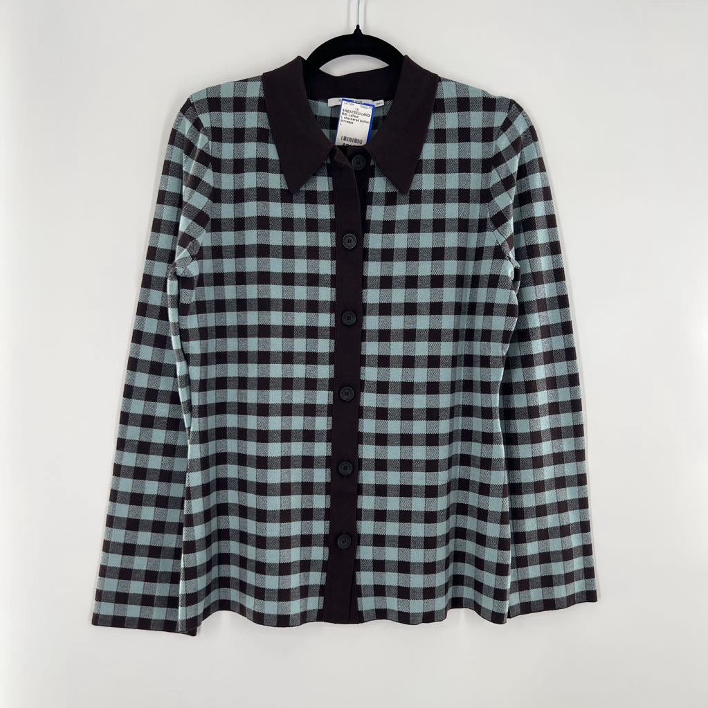 L checkered button down sweater