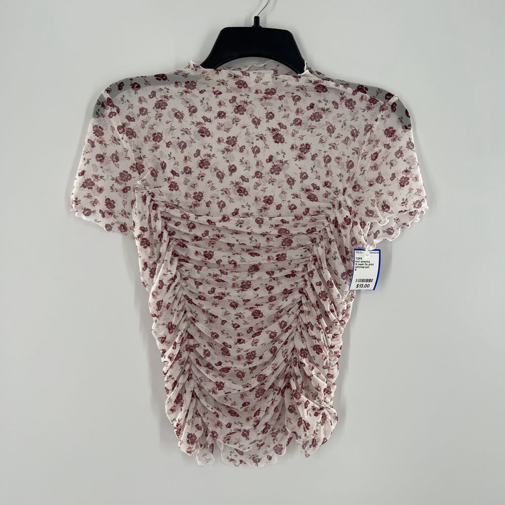 S mesh flo print ruched s/s top