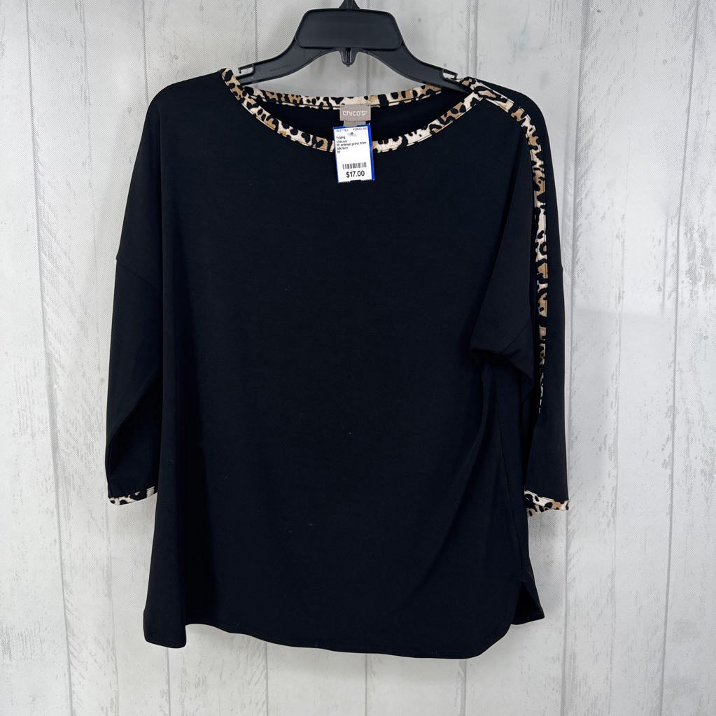 M animal print trim 3/4 slv top