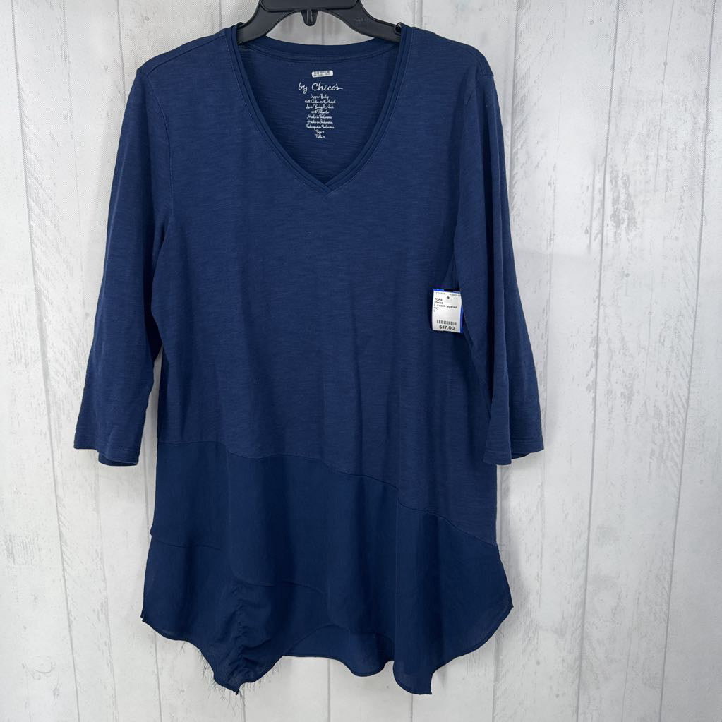 L v-neck layered hem 3/4 slv tunic