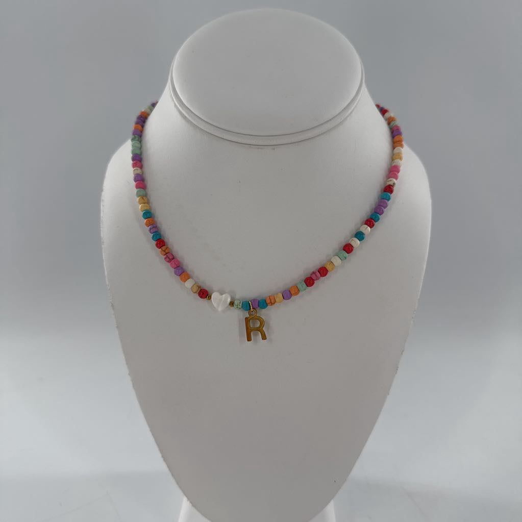 9" beaded initial necklace ( R )