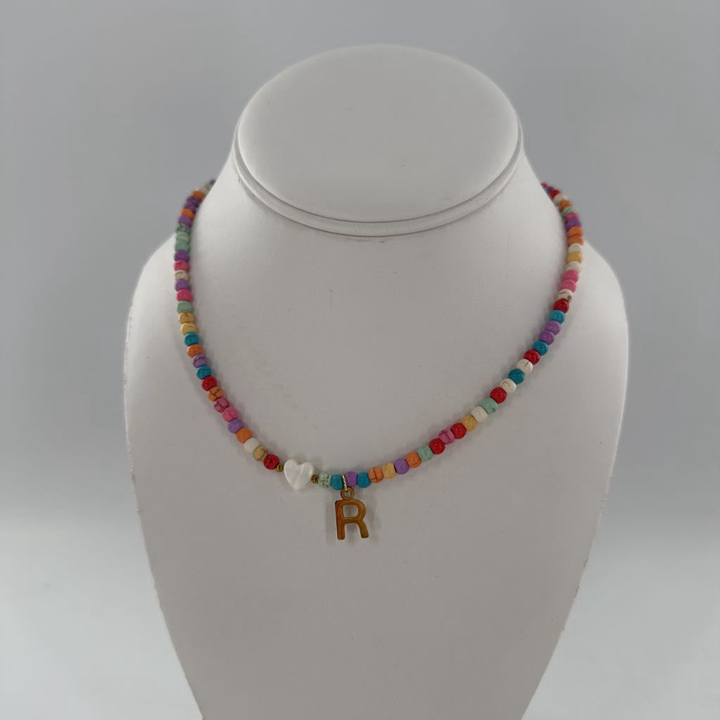 9" beaded initial necklace ( R )