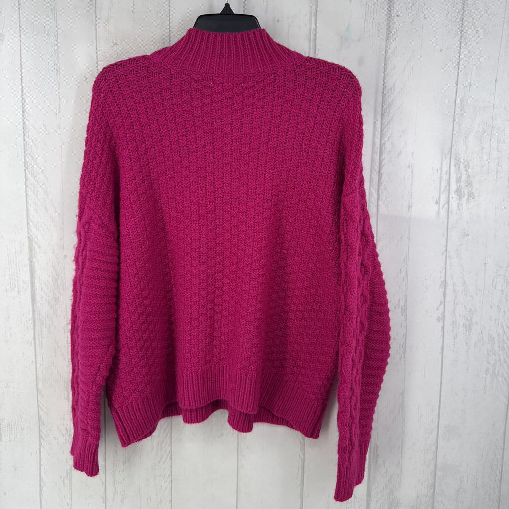 M cable knit mock neck sweater