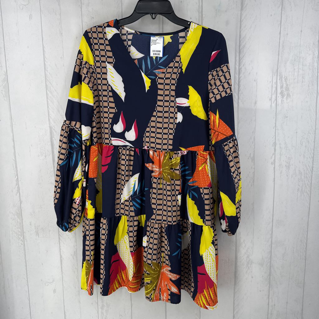 M mixed print v-neck l/s dress