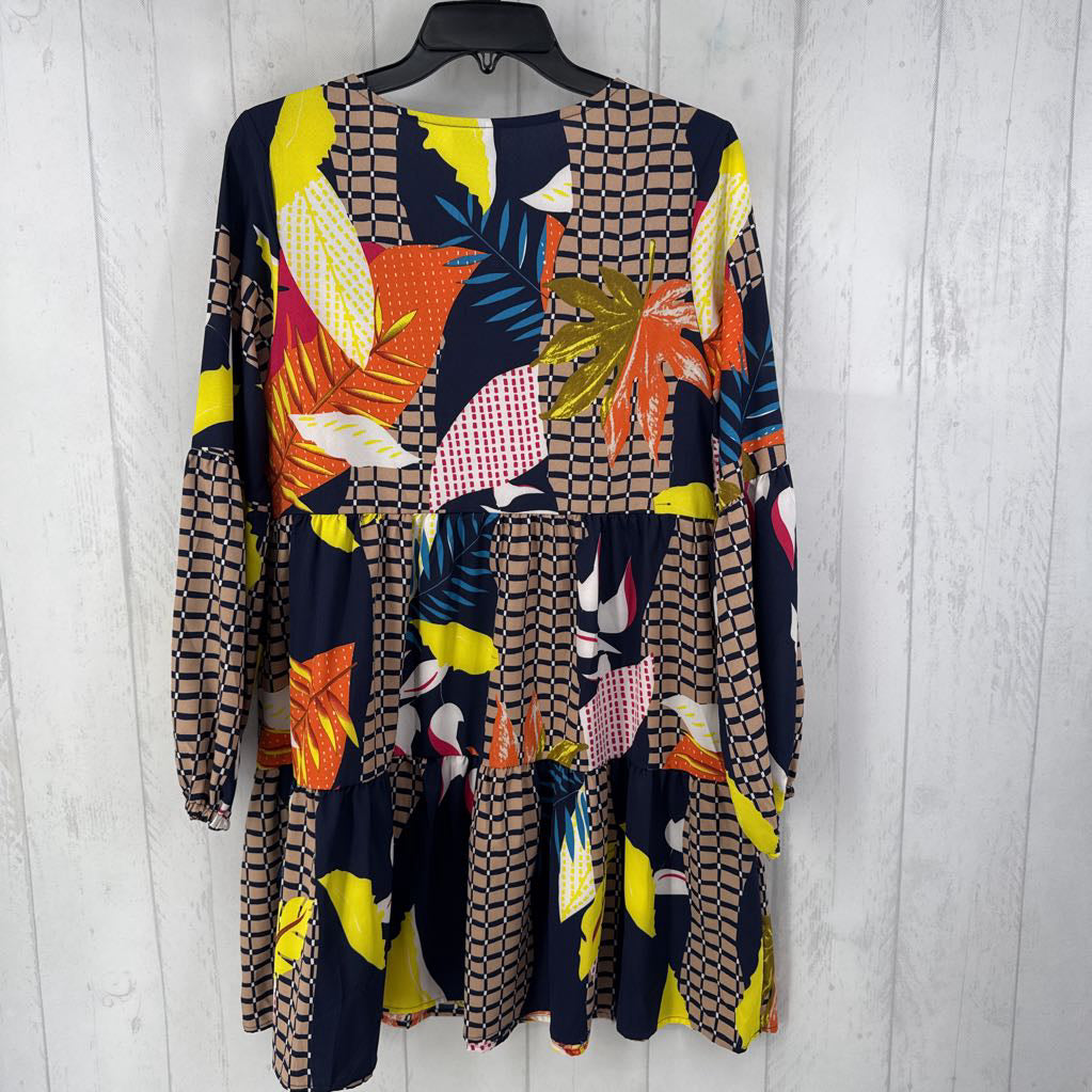 M mixed print v-neck l/s dress