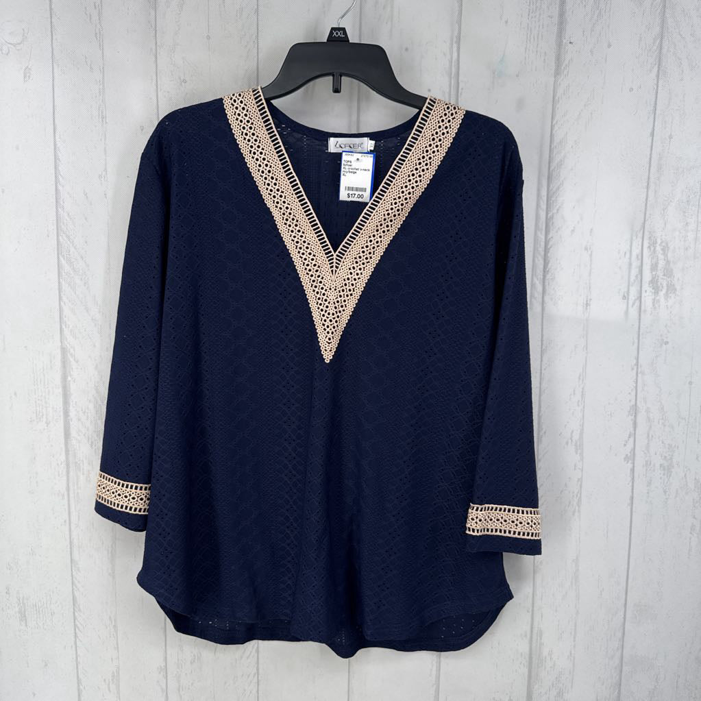 XL crochet v-neck 3/4 slv tunic