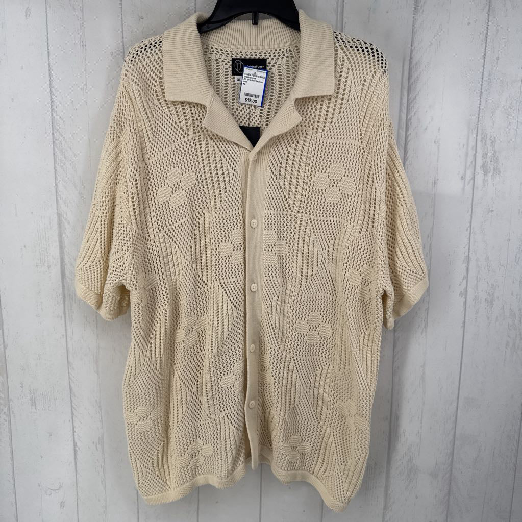 XL crochet button down s/s sweater