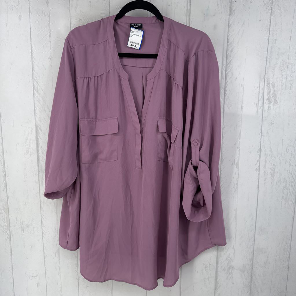 4X v-neck tab slv top