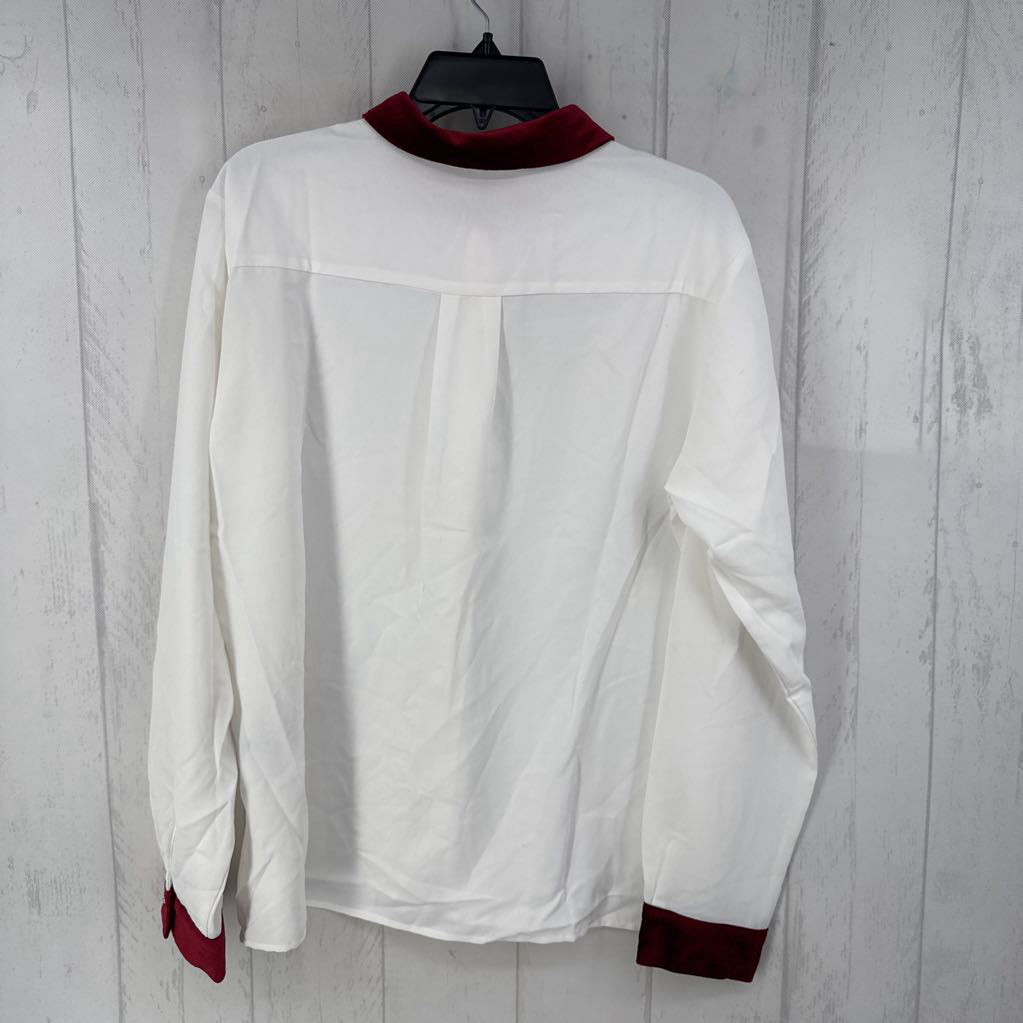 L velvet collar button down l/s top