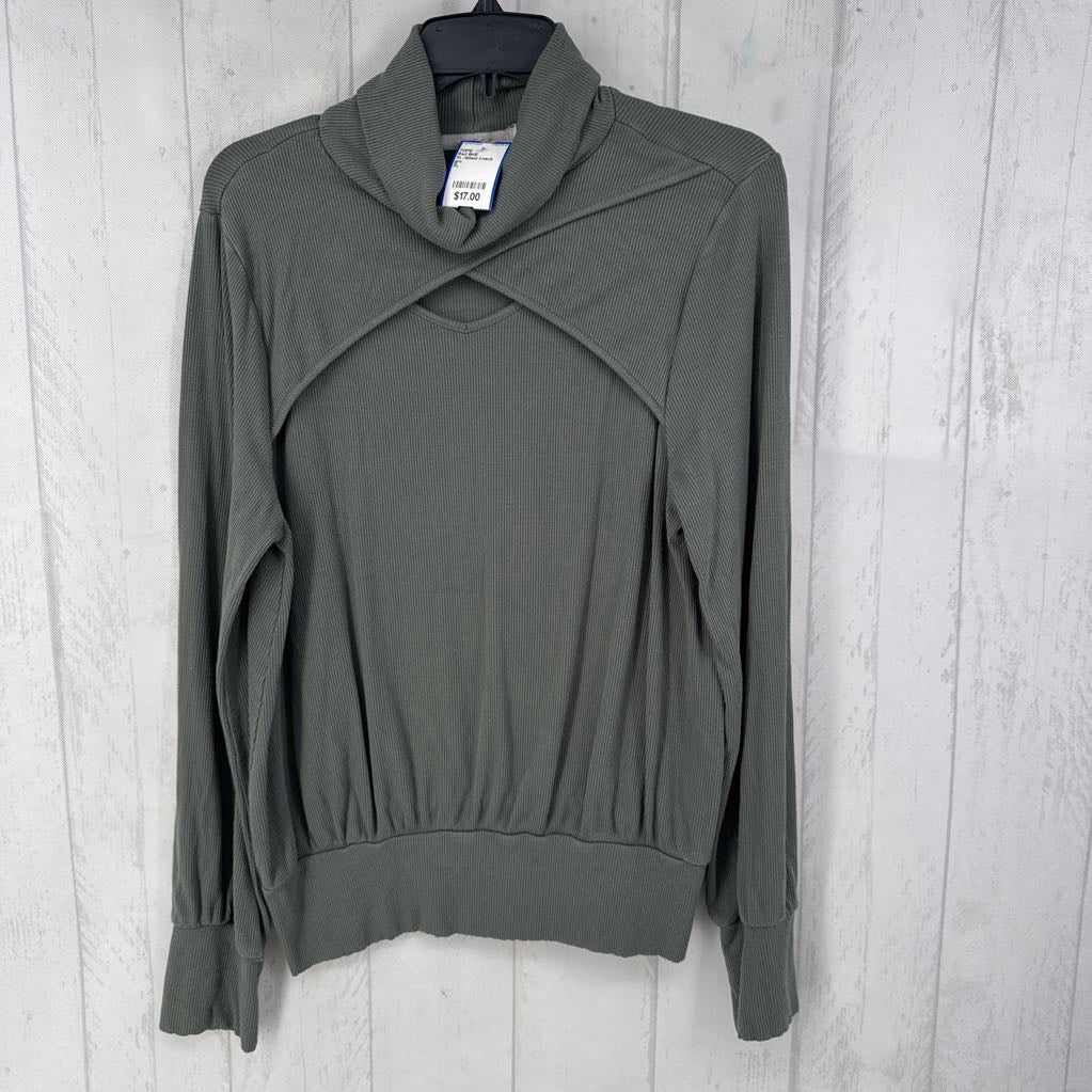 XL ribbed t-neck cutout l/s top
