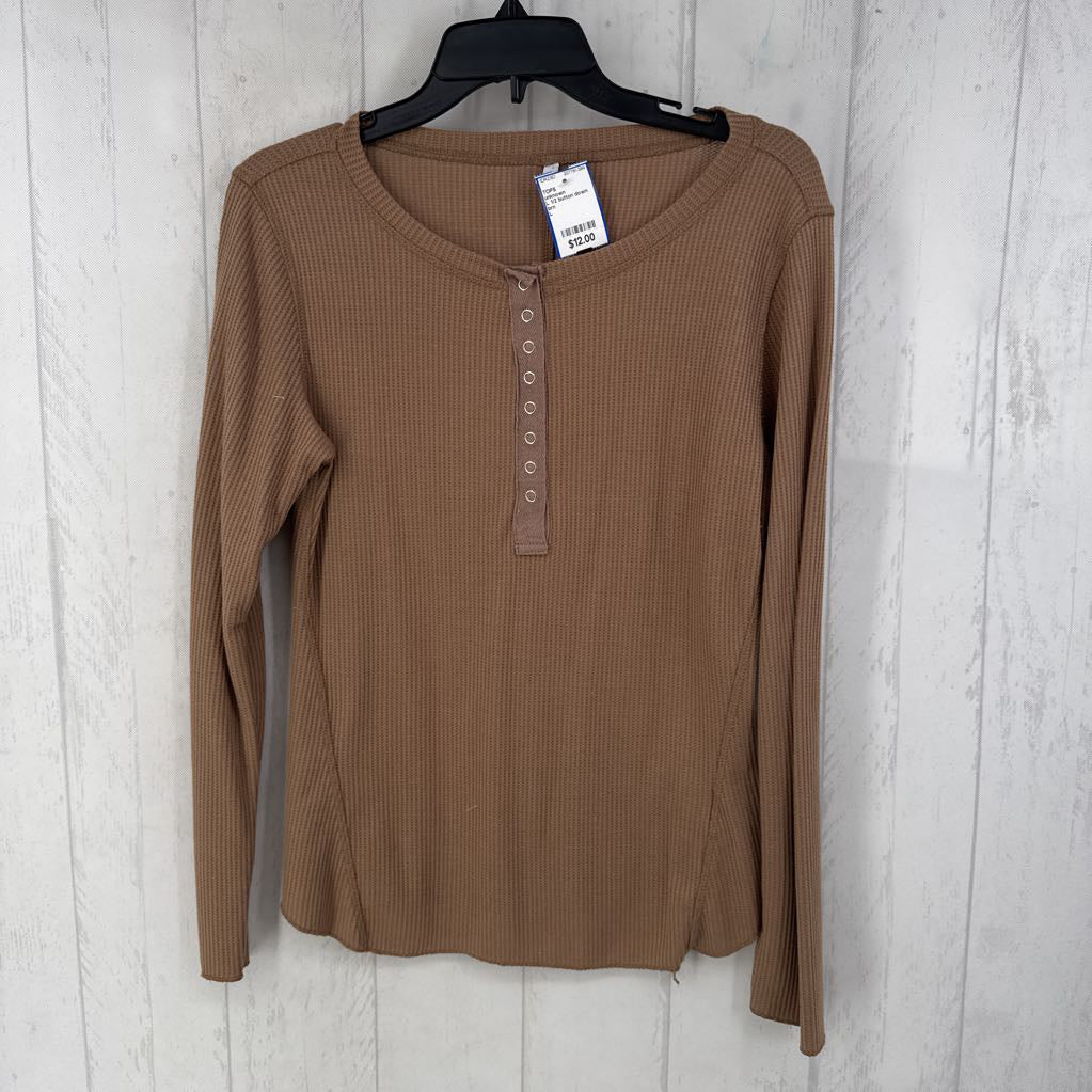 L 1/2 button down waffle knit l/s top