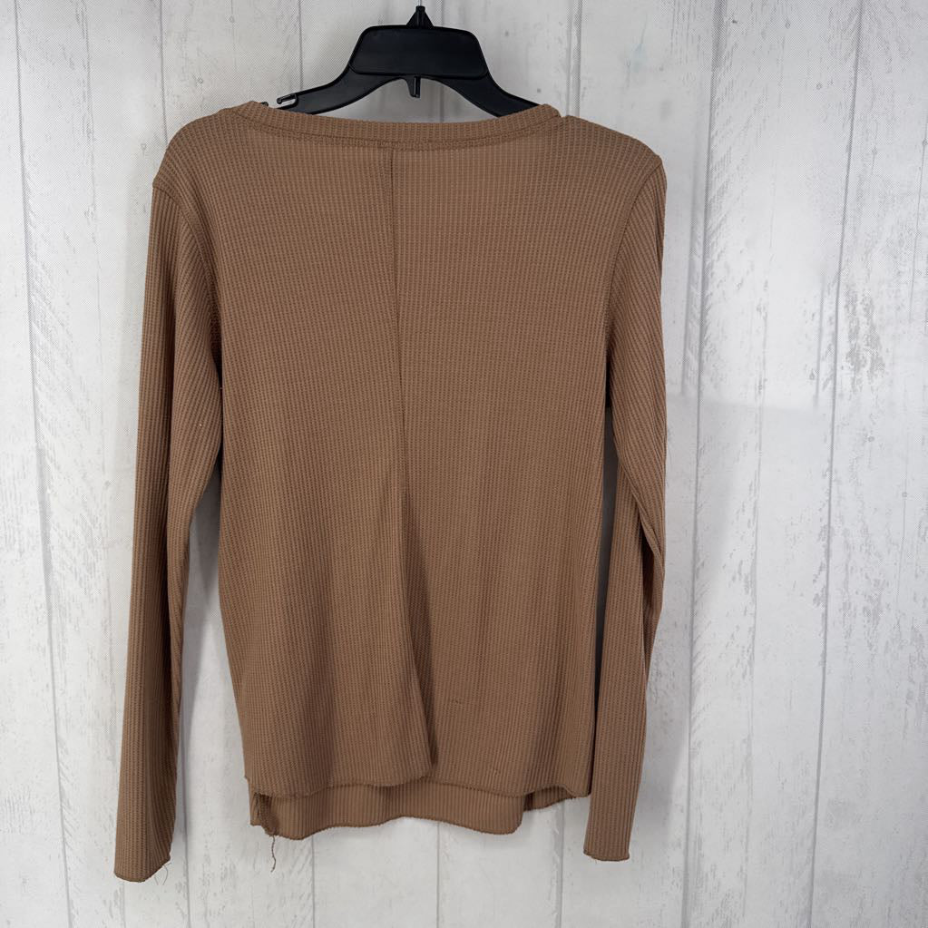 L 1/2 button down waffle knit l/s top