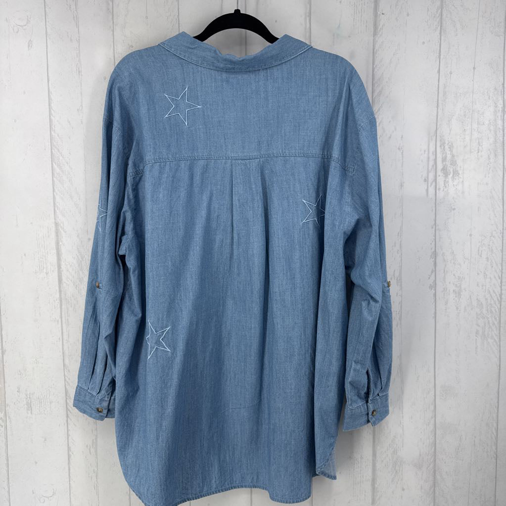 Star Embroidered Button Down L/s
