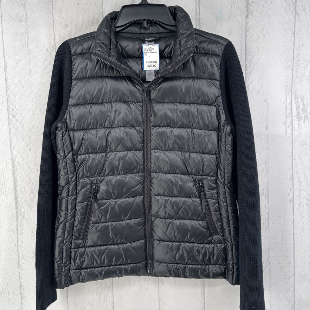 Puffer Jacket w/ Knit Sweater Sleeves