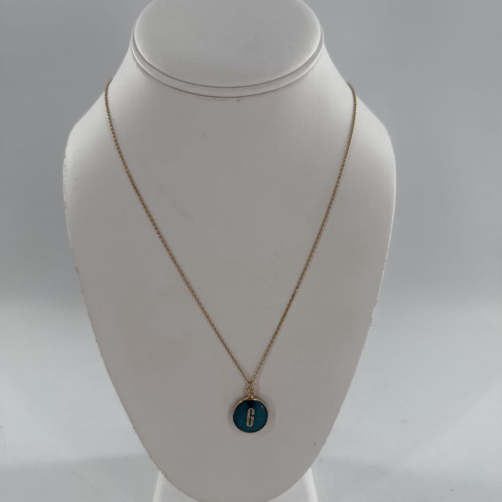 10" gold tone necklace w/ green ( G ) charm