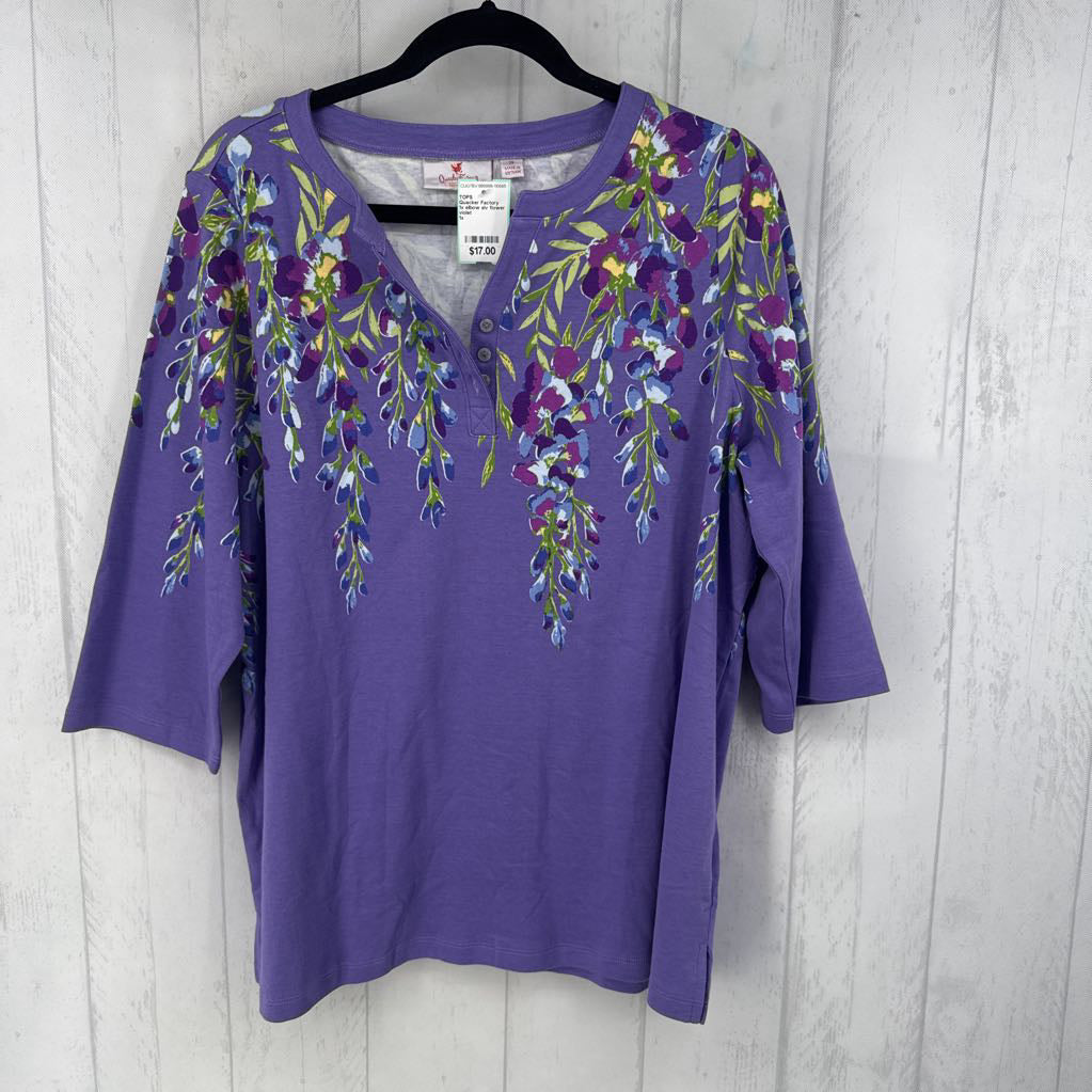 1x elbow slv flower print half button top