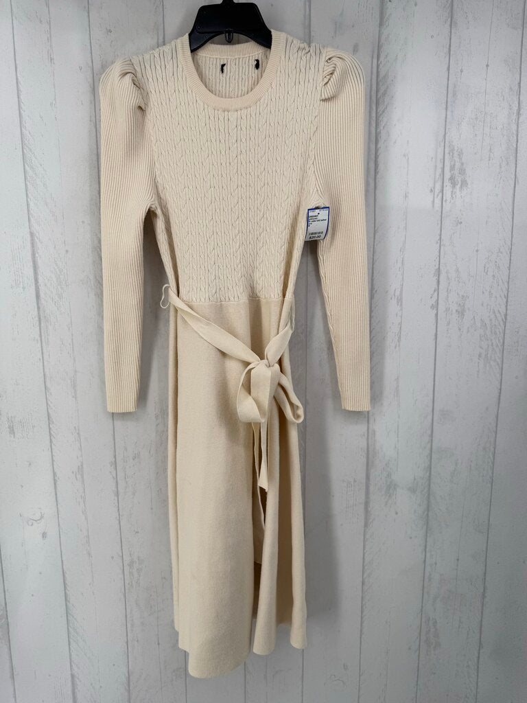 M cable knit belted l/s sweater dress