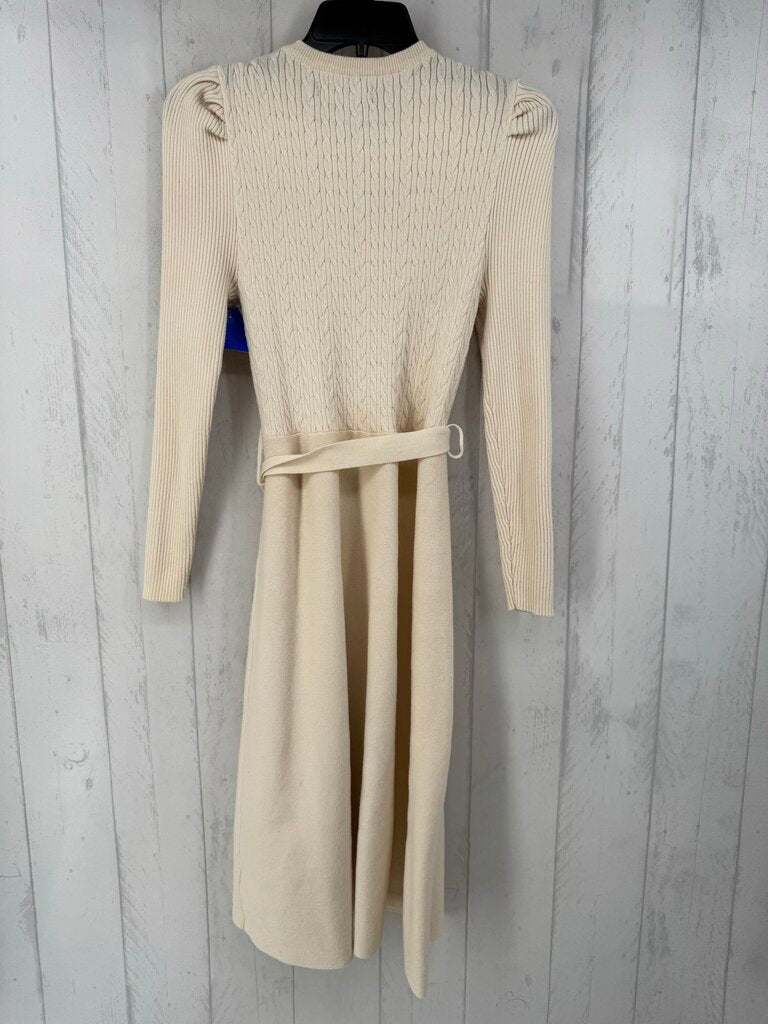 M cable knit belted l/s sweater dress
