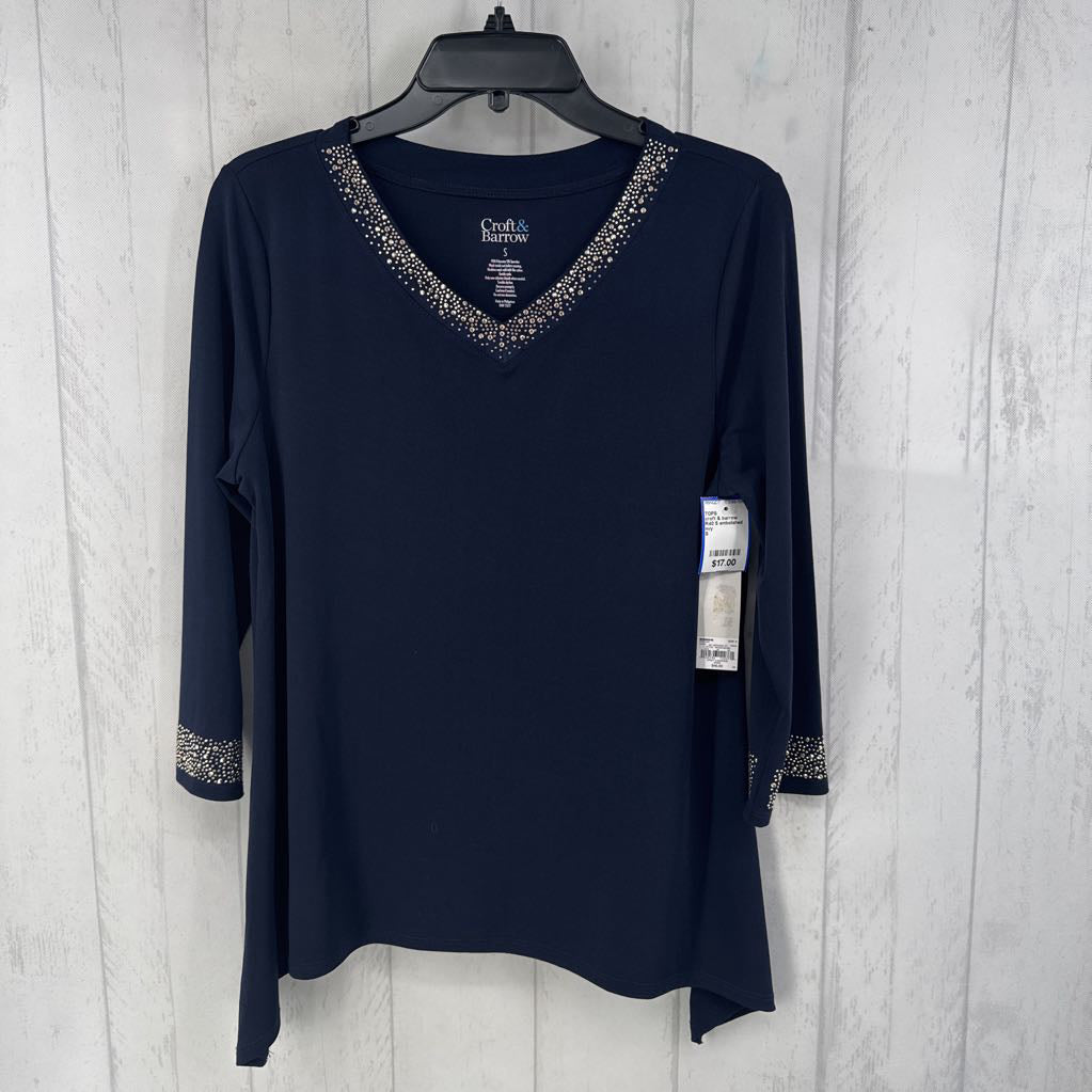 R40 S embelished v-neck 3/4 slv top