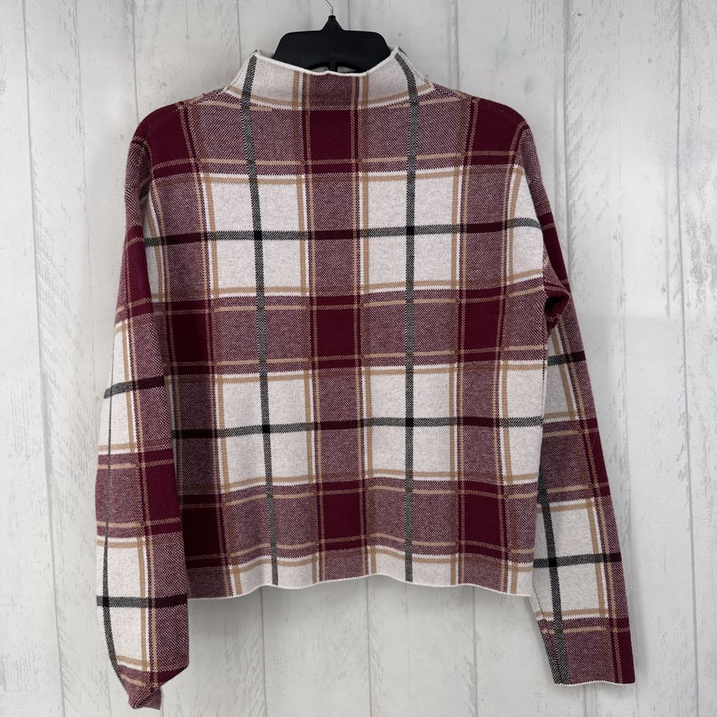 S plaid mock neck sweater