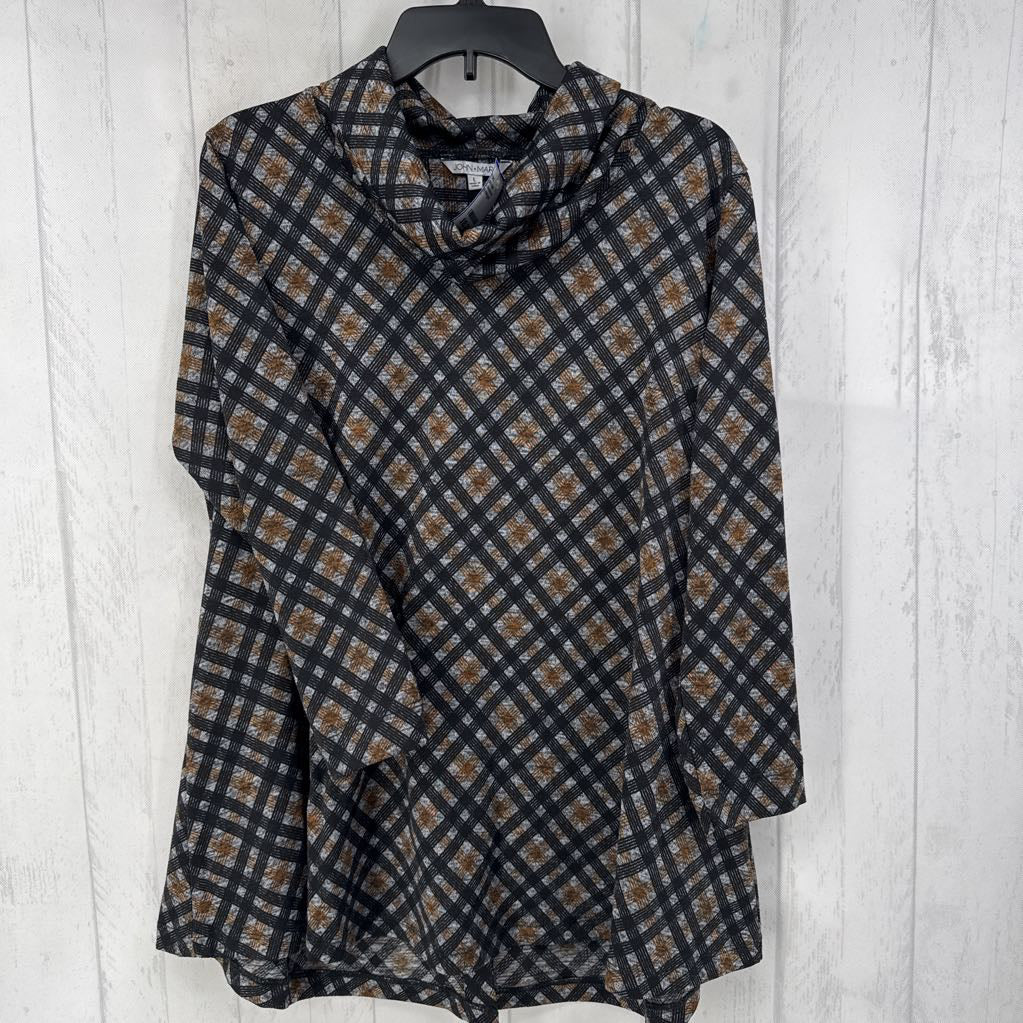 L checkered draped neck 3/4 slv top