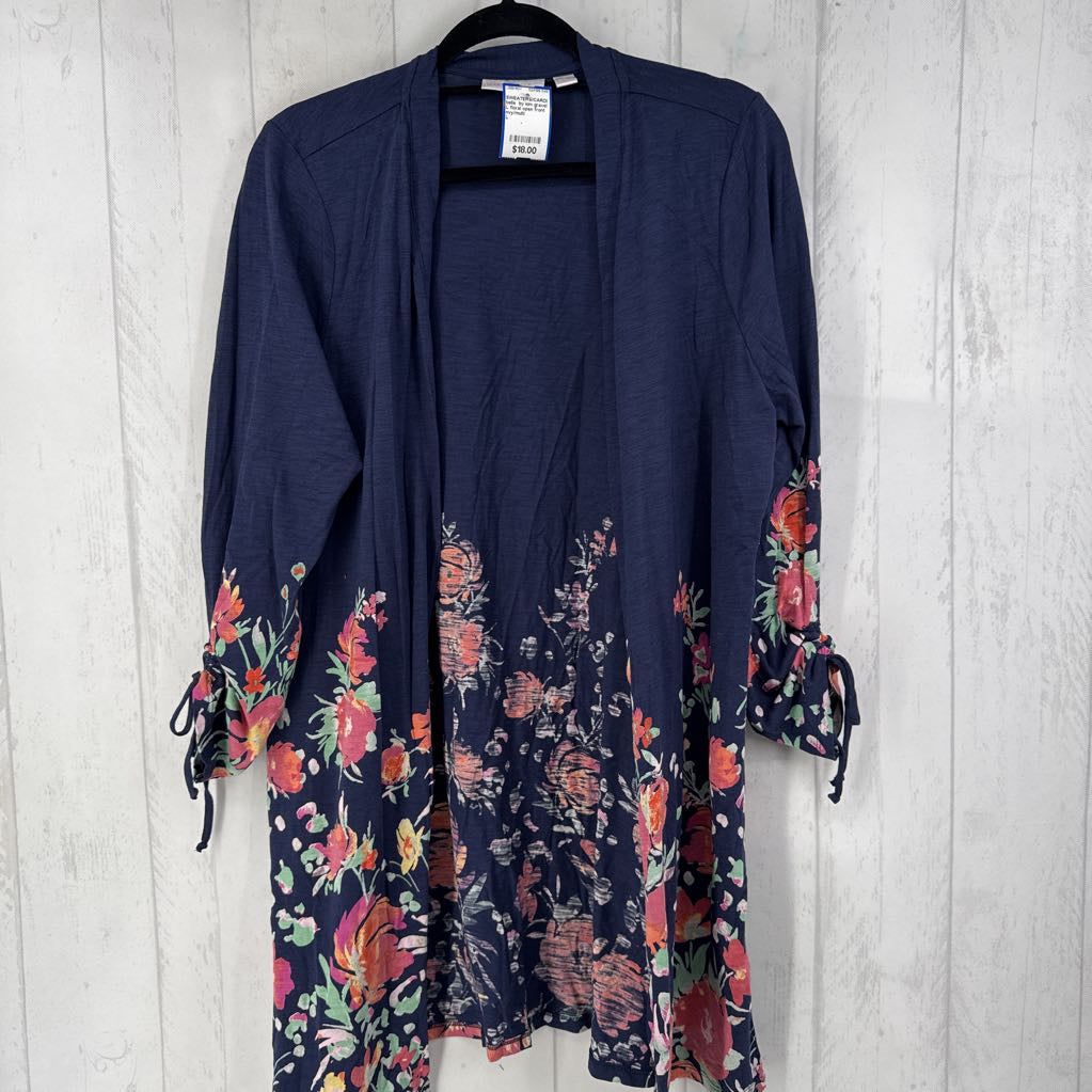 L floral open front 3/4 slv cardi
