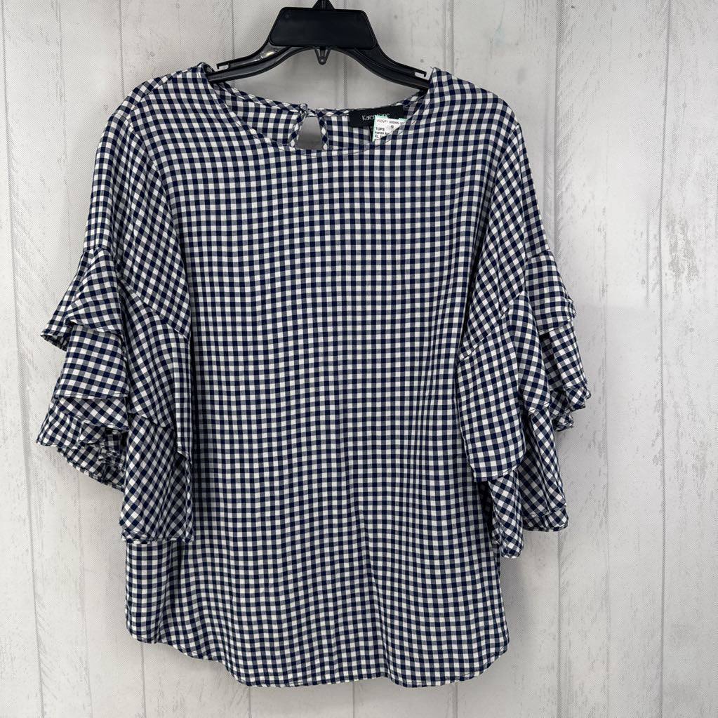 XL tiered ruffle s/s check top