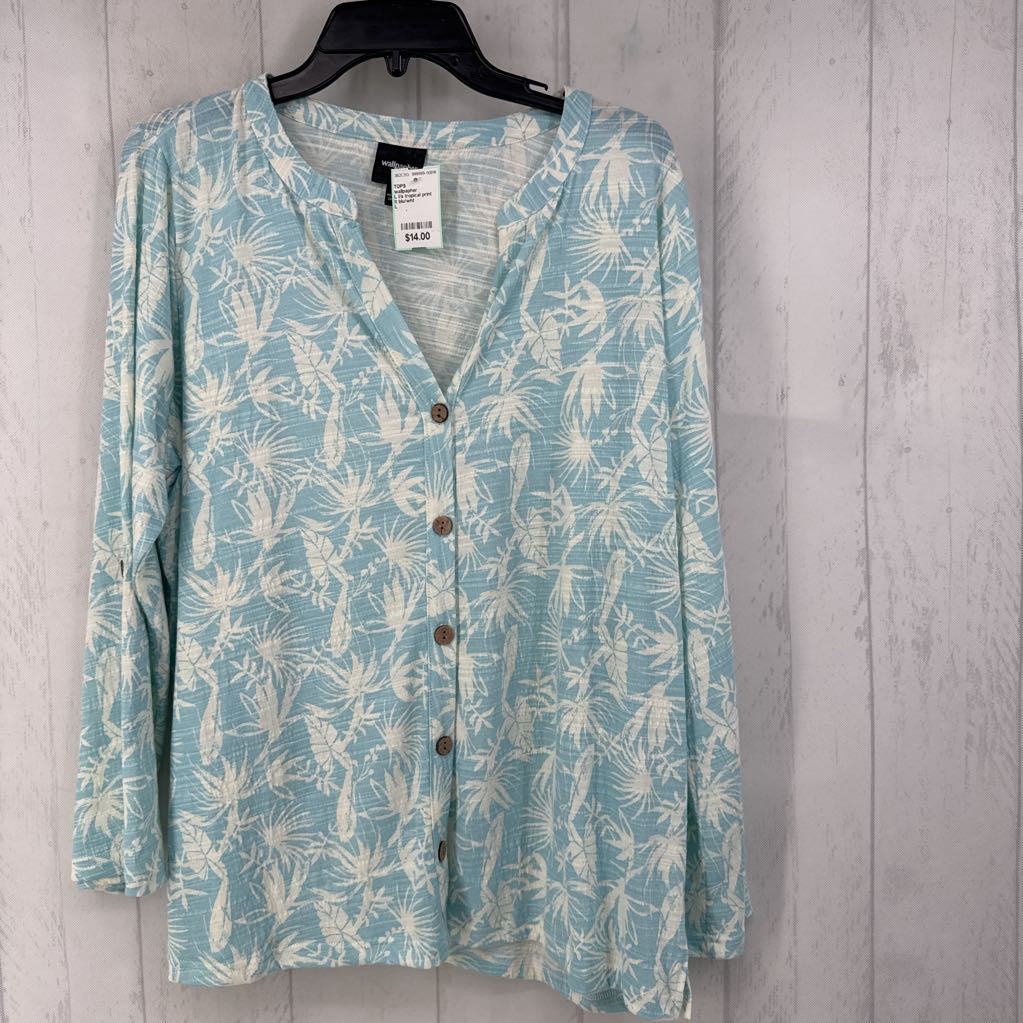 L l/s tropical print button top