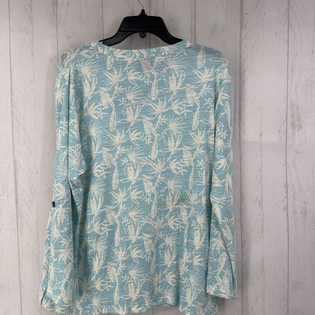 L l/s tropical print button top