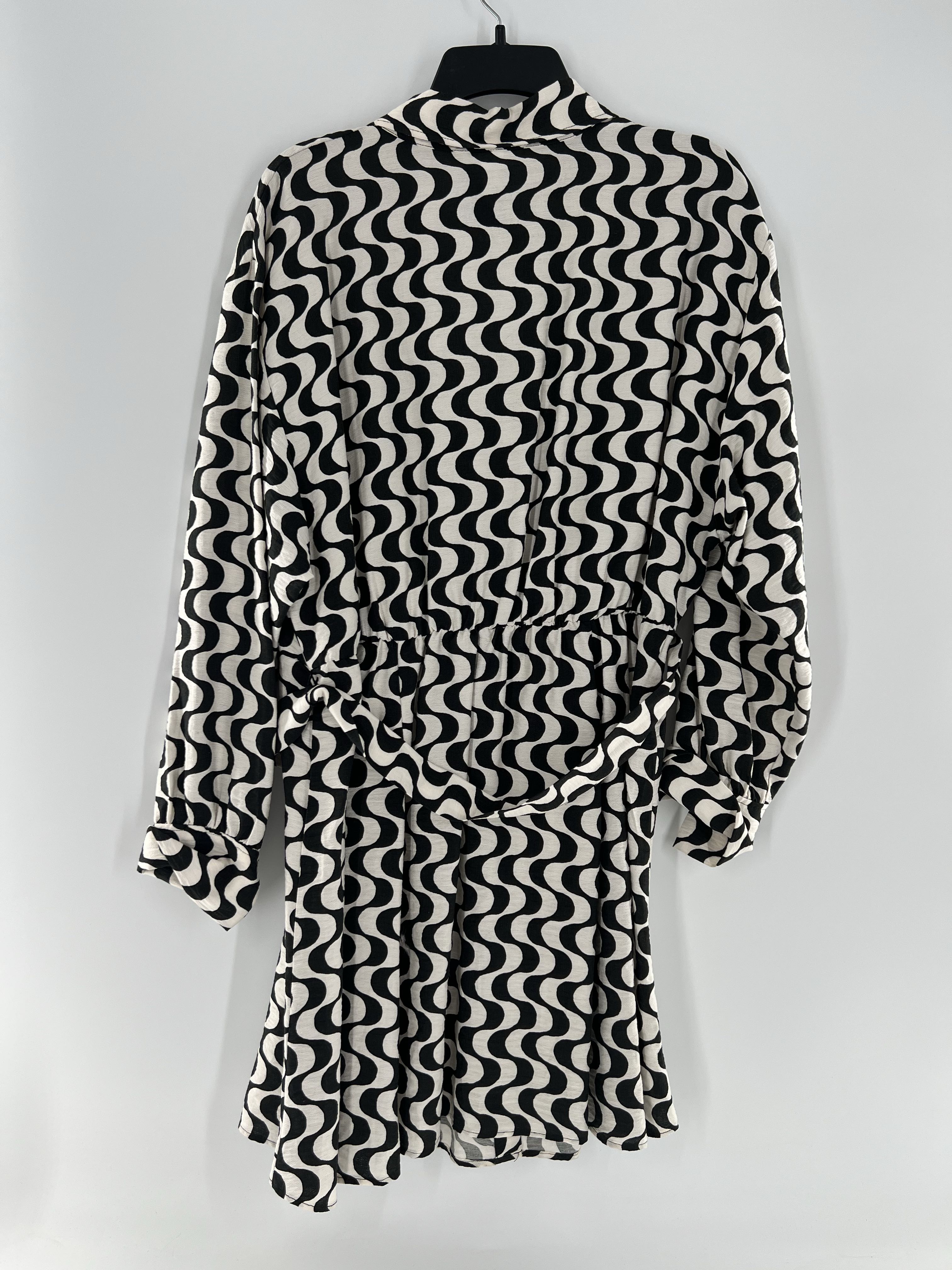 L printed button down belted l/s dress