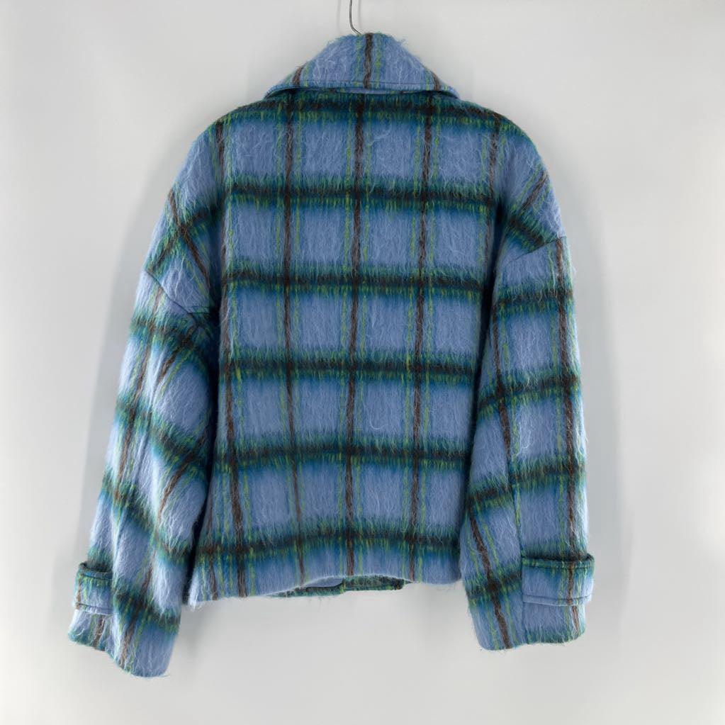 L plaid wool blend coat