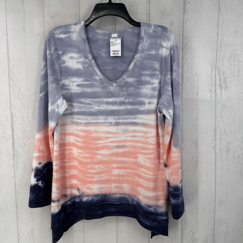 L tie-dye v-neck l/s top