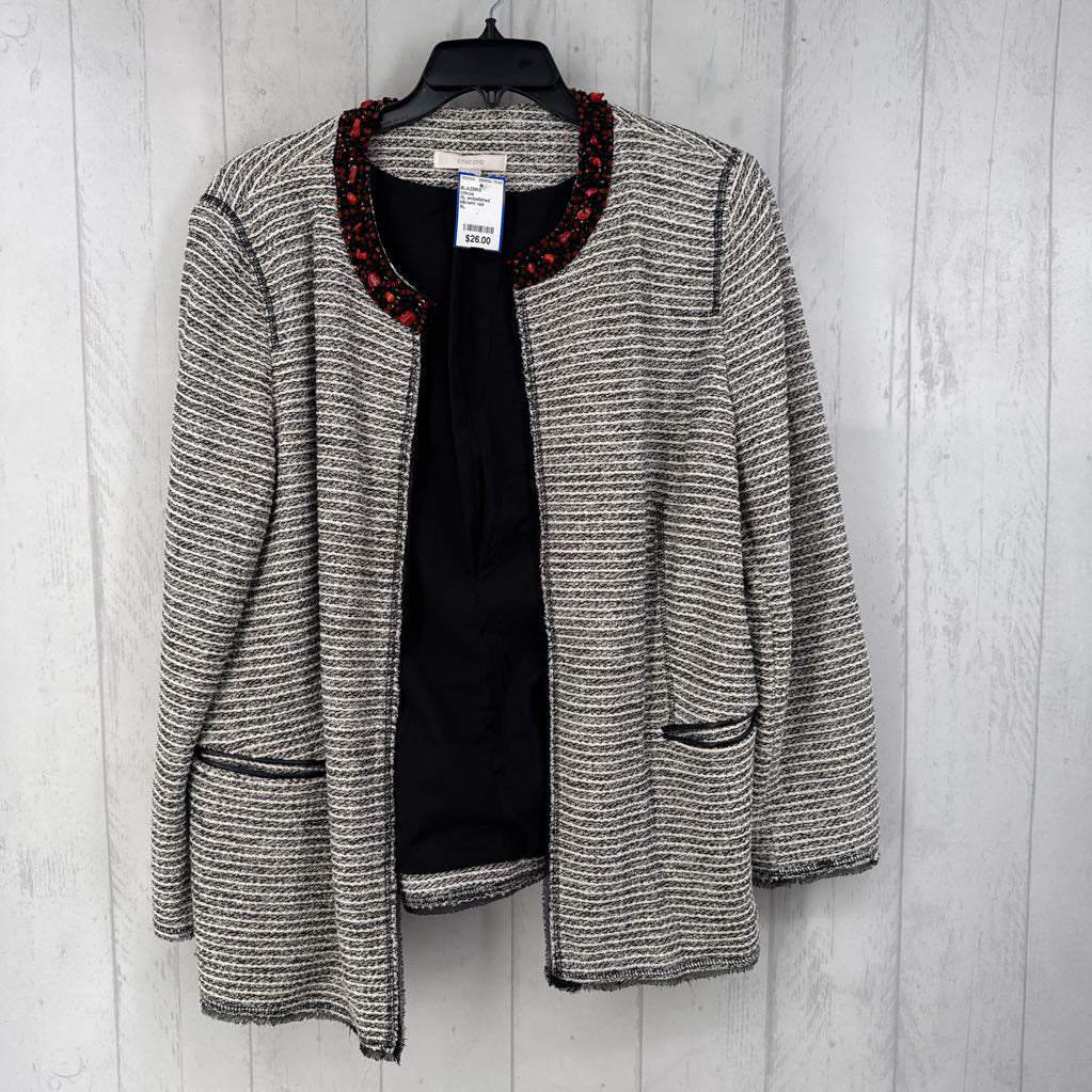 XL embelished open front blazer