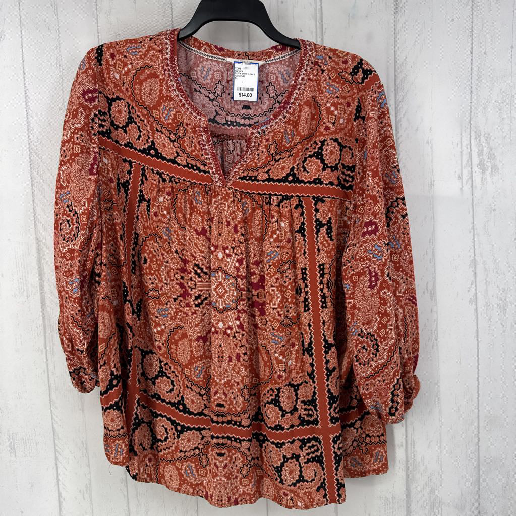 3x l/s print v-neck top